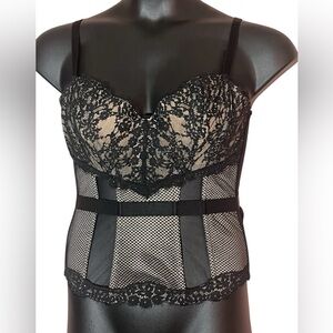 Victoria Secret Babydoll Corset Lingerie Dark Romantic‎ Black Fairy Sheer Sz 36D